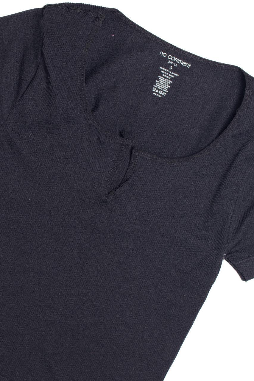 Black Short Sleeve Seamless Notched Tee Product Image