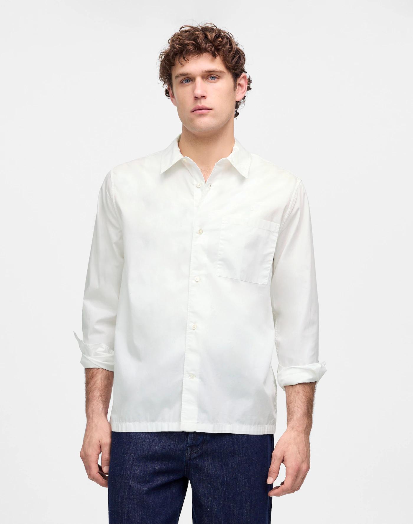 Straight-Hem Cotton Button-Up Shirt Product Image