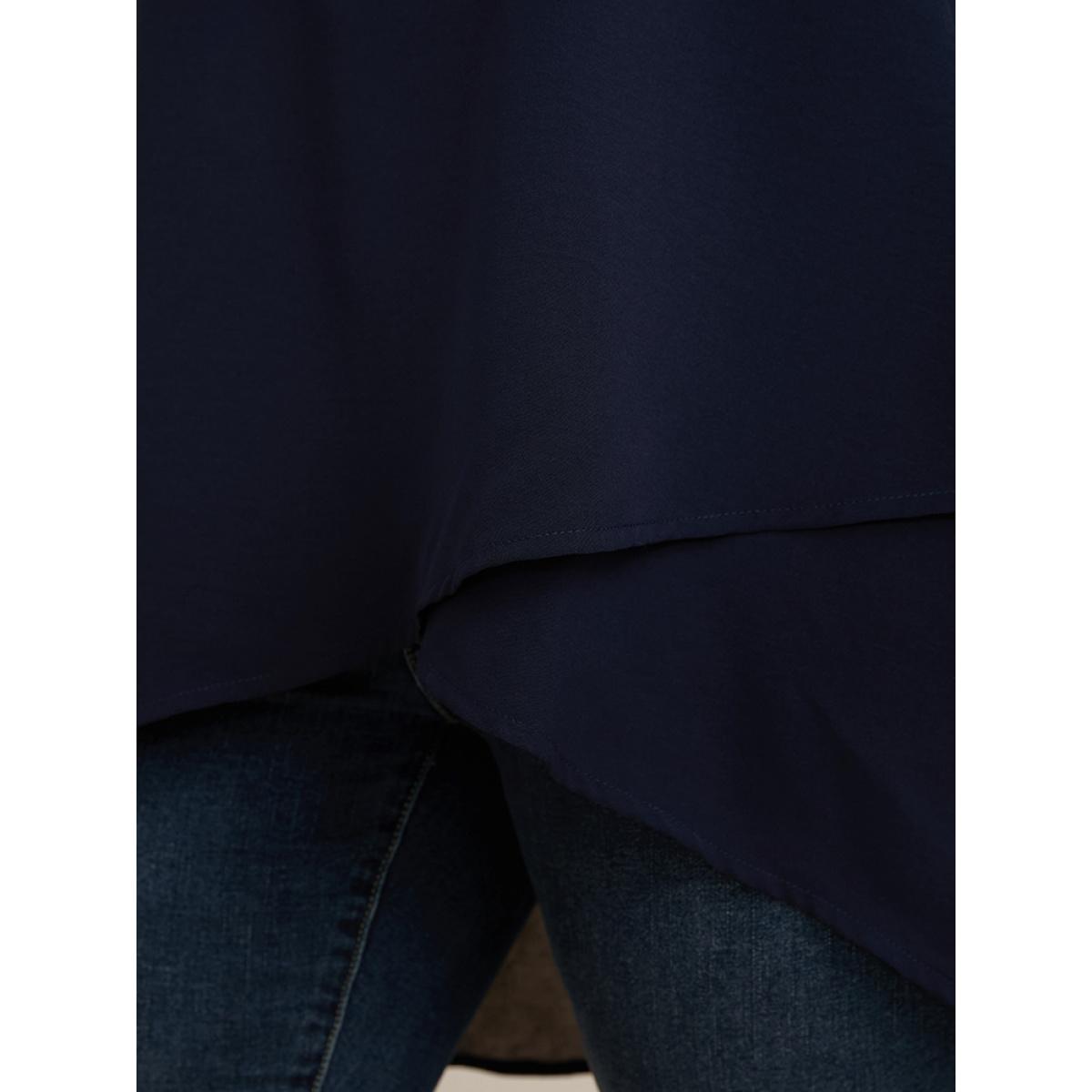 Plus Size DarkBlue Solid V Neck High Low Hem Blouse Women Office Long Sleeve V-neck Work Blouses BloomChic 30/6X Product Image