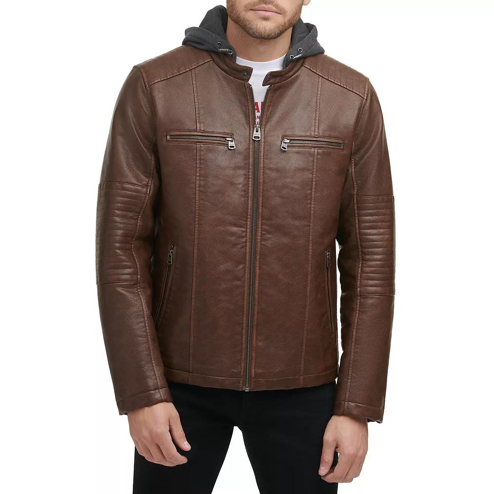 Men's Levi's® Faux-Leather Hooded Racer Jacket, Size: XL, Saddle Product Image