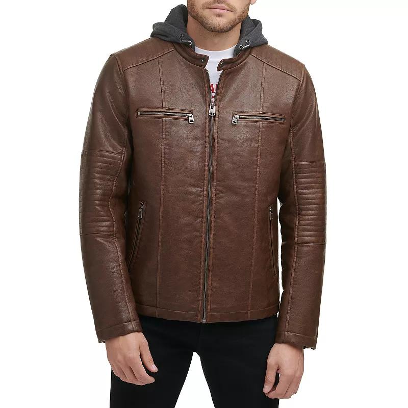 Men's Levi's® Faux-Leather Hooded Racer Jacket, Size: XL, Saddle Product Image