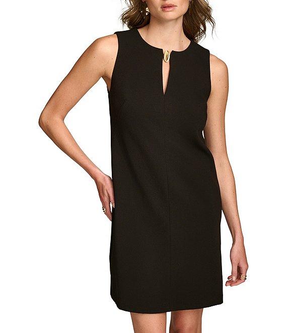 Donna Karan Cady Crepe Crew Neck Sleeveless Keyhole Shift Dress Product Image