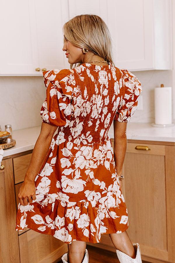 Joyful Smiles Smocked Mini Dress in Cinnamon Product Image