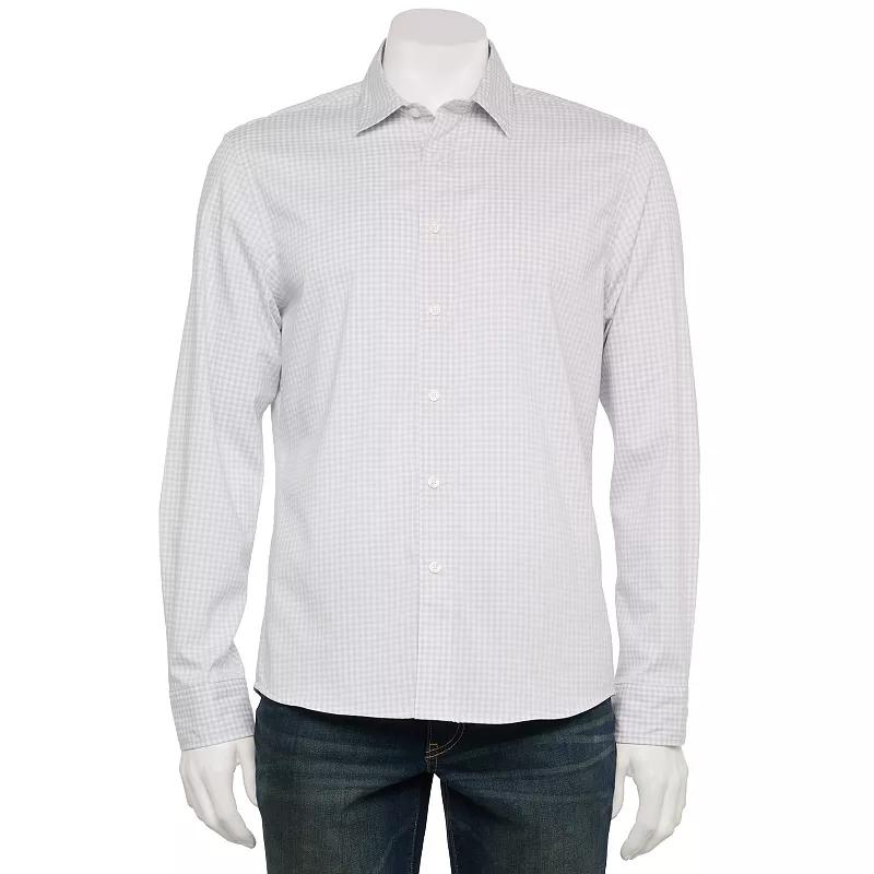 Men's Sonoma Goods For Life® Long-Sleeve Performance Shirt, Size: Medium, Gingham White Purple Product Image