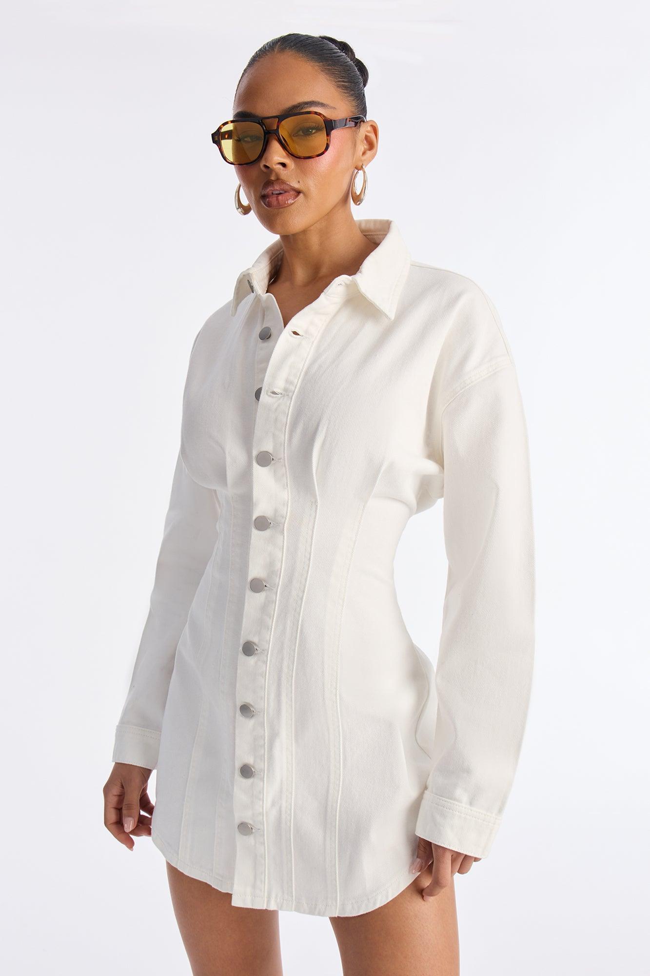 Alessandra Denim Mini Dress - White Female Product Image