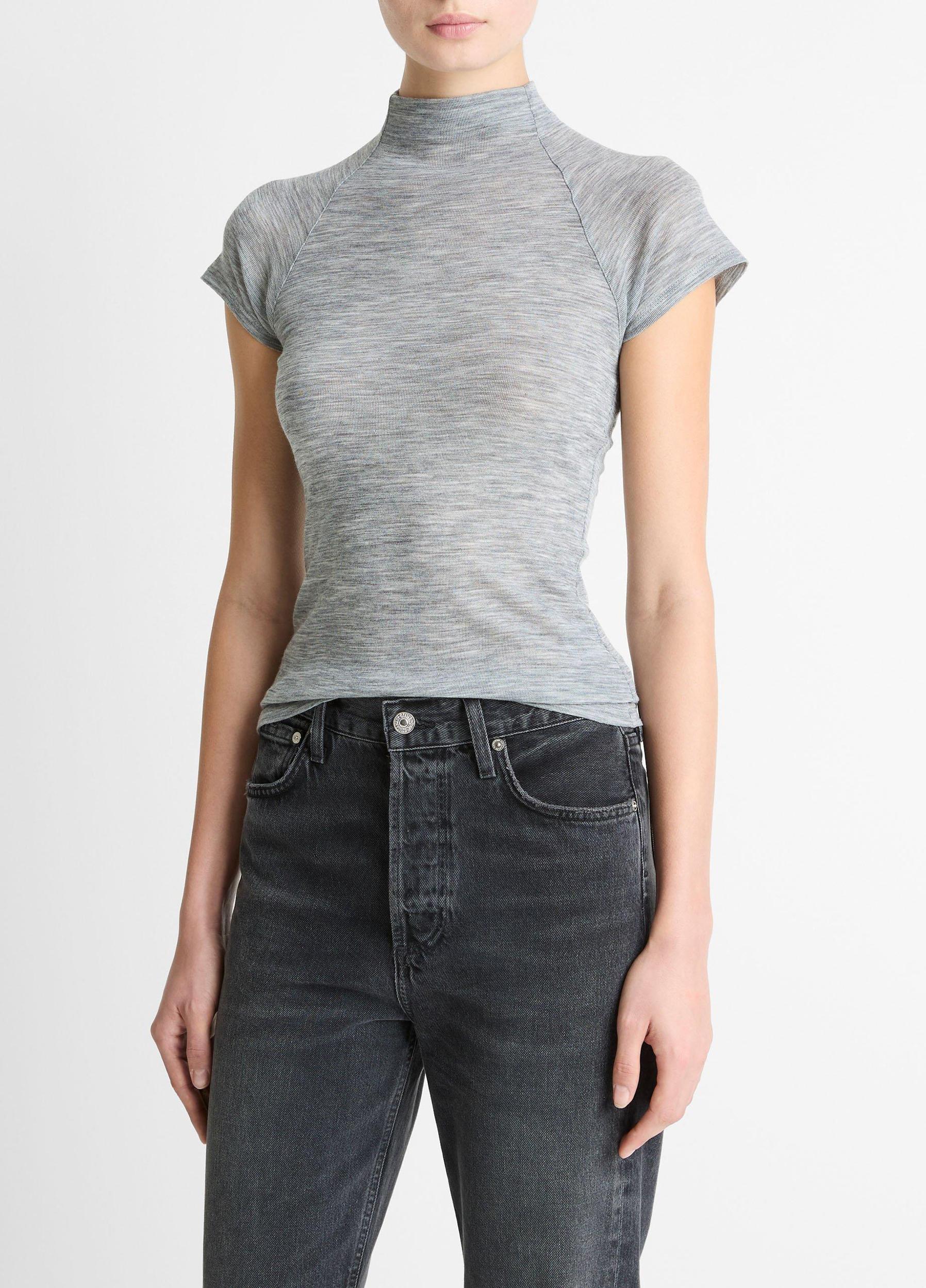 Wool Raglan Cap-Sleeve Mock-Neck Top Product Image