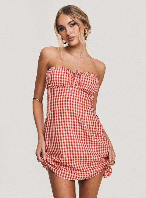 Double Date Mini Dress Red Gingham Product Image
