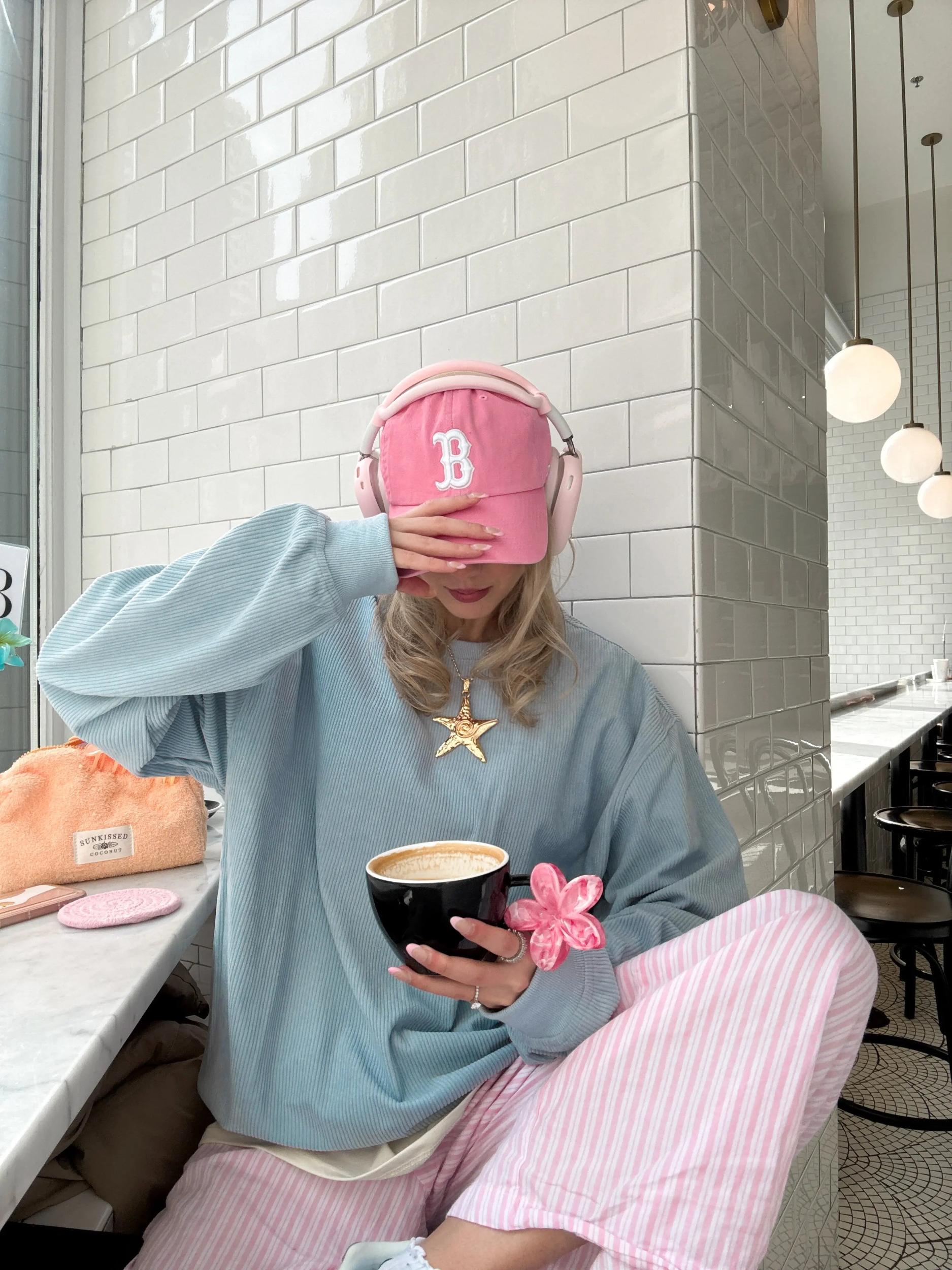 Light Pink Basic Corduroy Sweatshirt Product Image