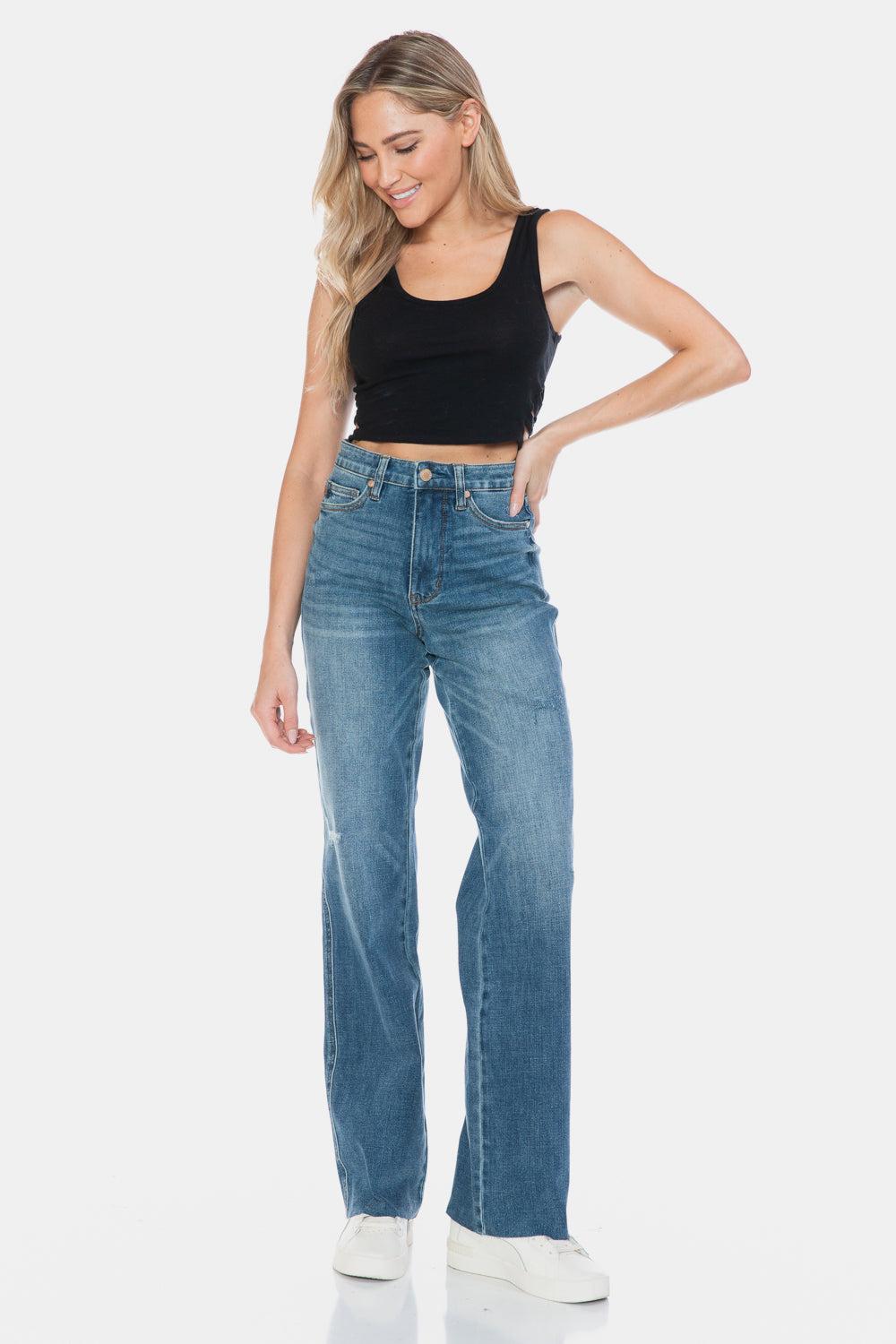 88848   Andie Hi-Rise Tummy Control Cut Raw Hem Straight Judy Blue Jeans - ONLINE EXCLUSIVE! Product Image