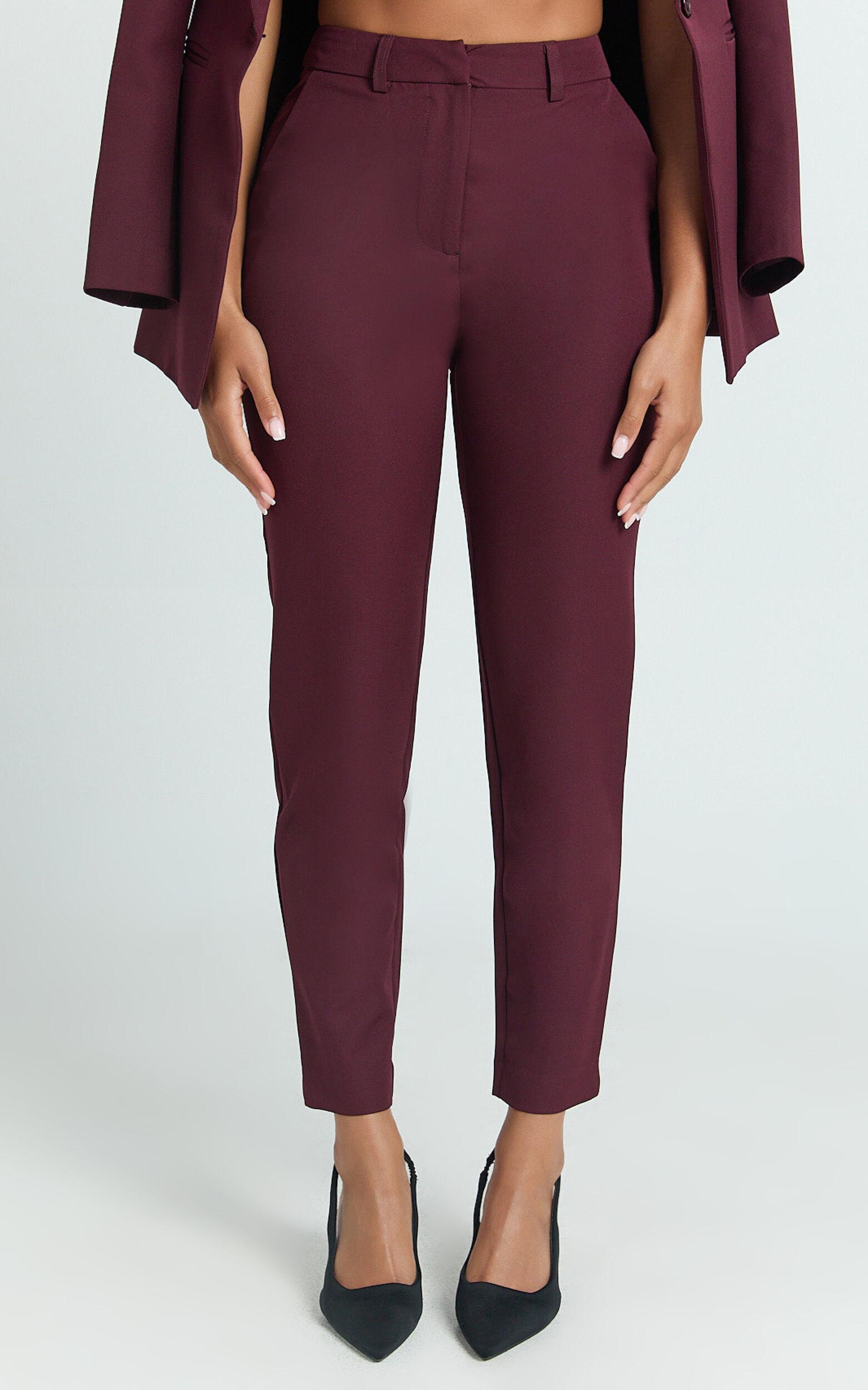 Hermie Pants - High Waisted Cropped Tailored Pants in Wine Product Image