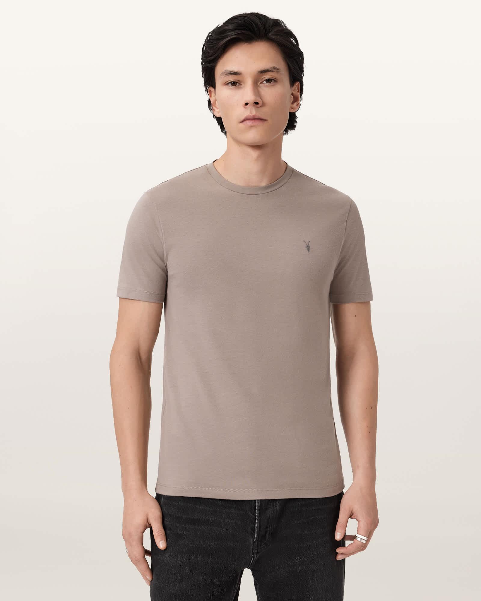 Brace Brushed Cotton T-Shirts 3 Pack GREY/GANACHE/BROWN | ALLSAINTS US Product Image