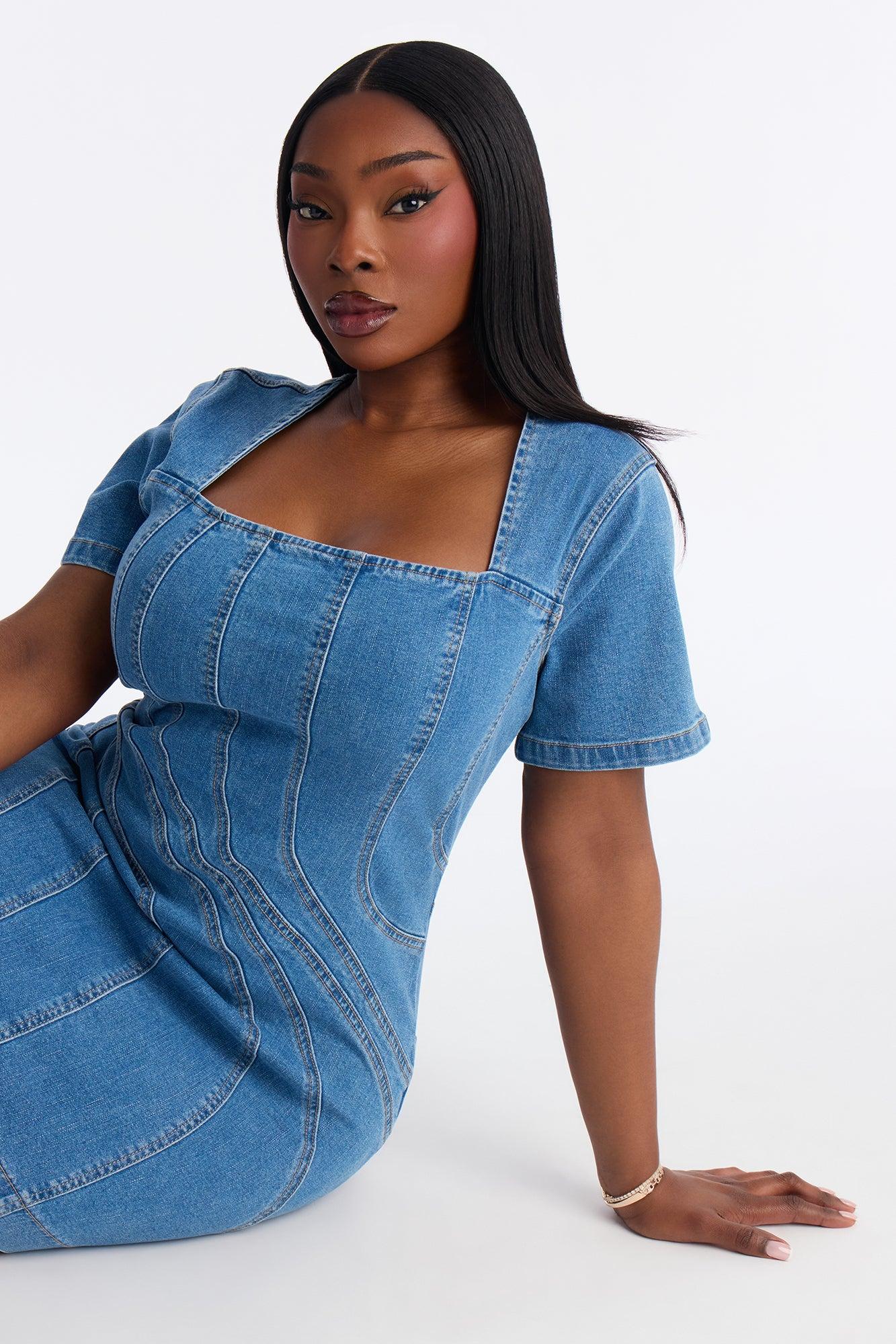 Maisie Short Sleeve Denim Mini Dress - Denim Female Product Image