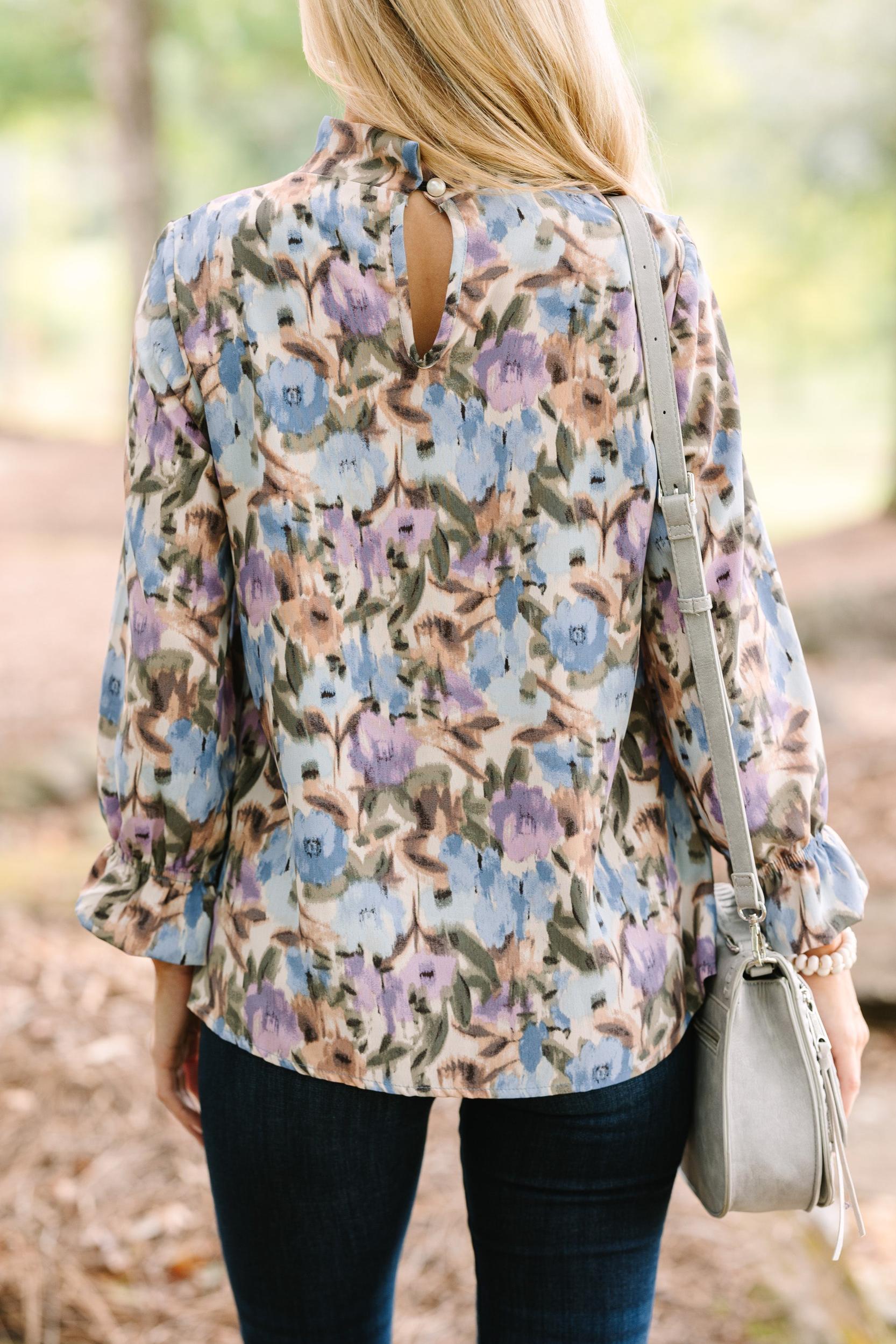 Beauty And Brains Dusty Lilac Purple Floral Blouse Female Product Image