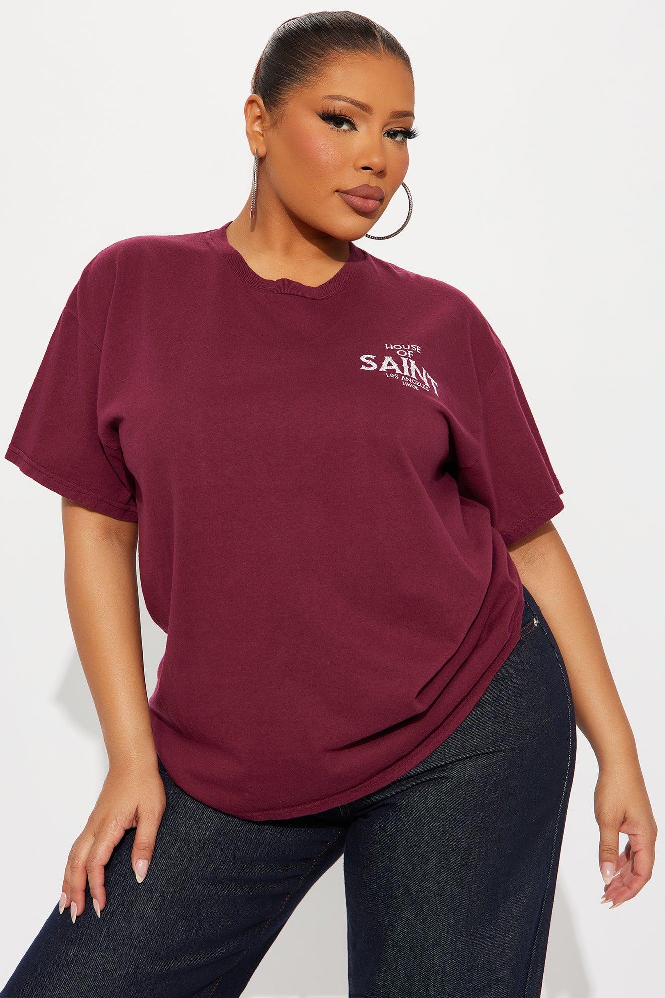 Cross Saint Front And Back Vintage Wash Tee - Burgundy Female Product Image