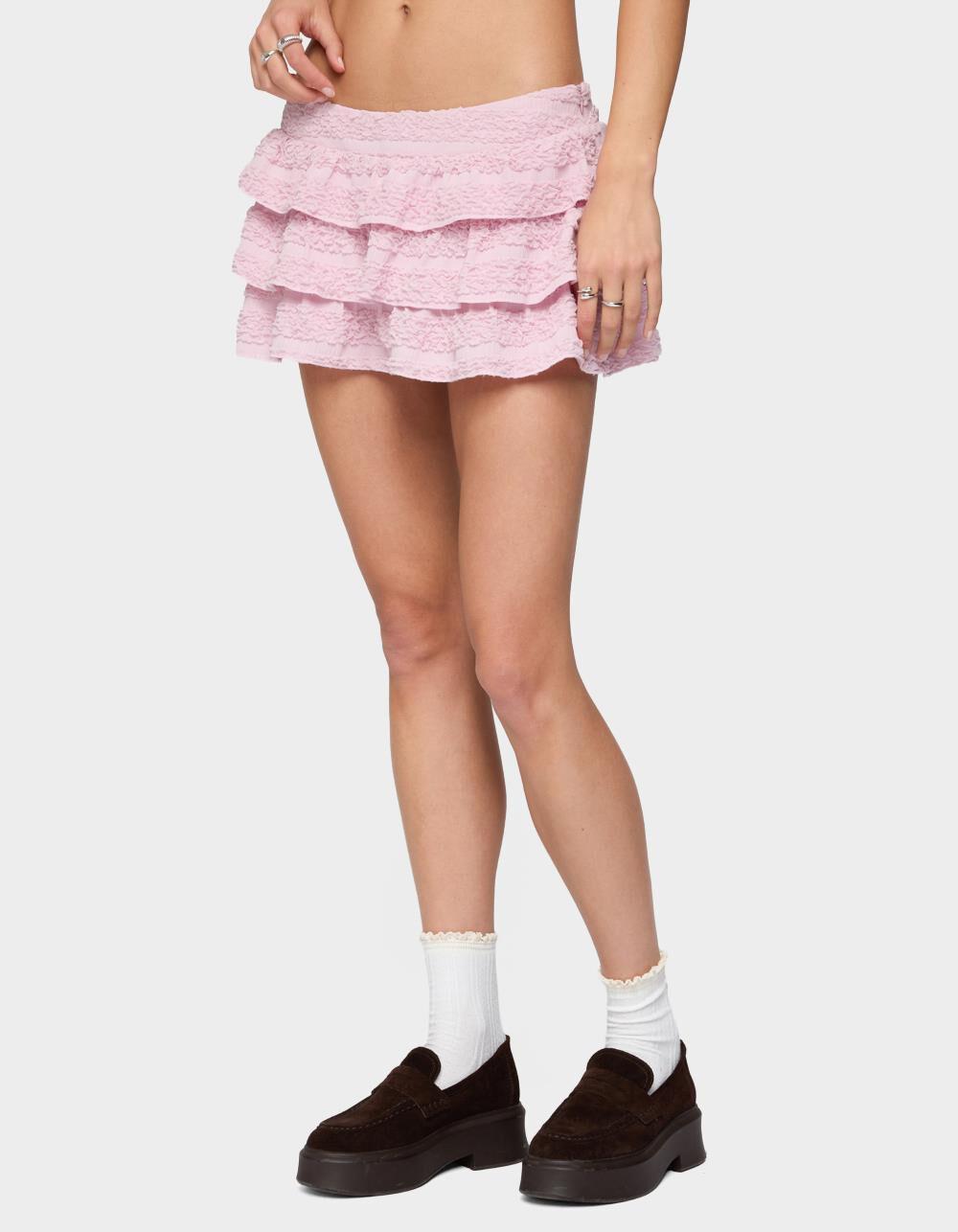 EDIKTED Margaux Textured Ruffle Mini Skort - PINK Product Image