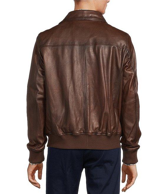 Roundtree & Yorke Shearling Collar Long Sleeve Leather Aviator Bomber Jacket Product Image