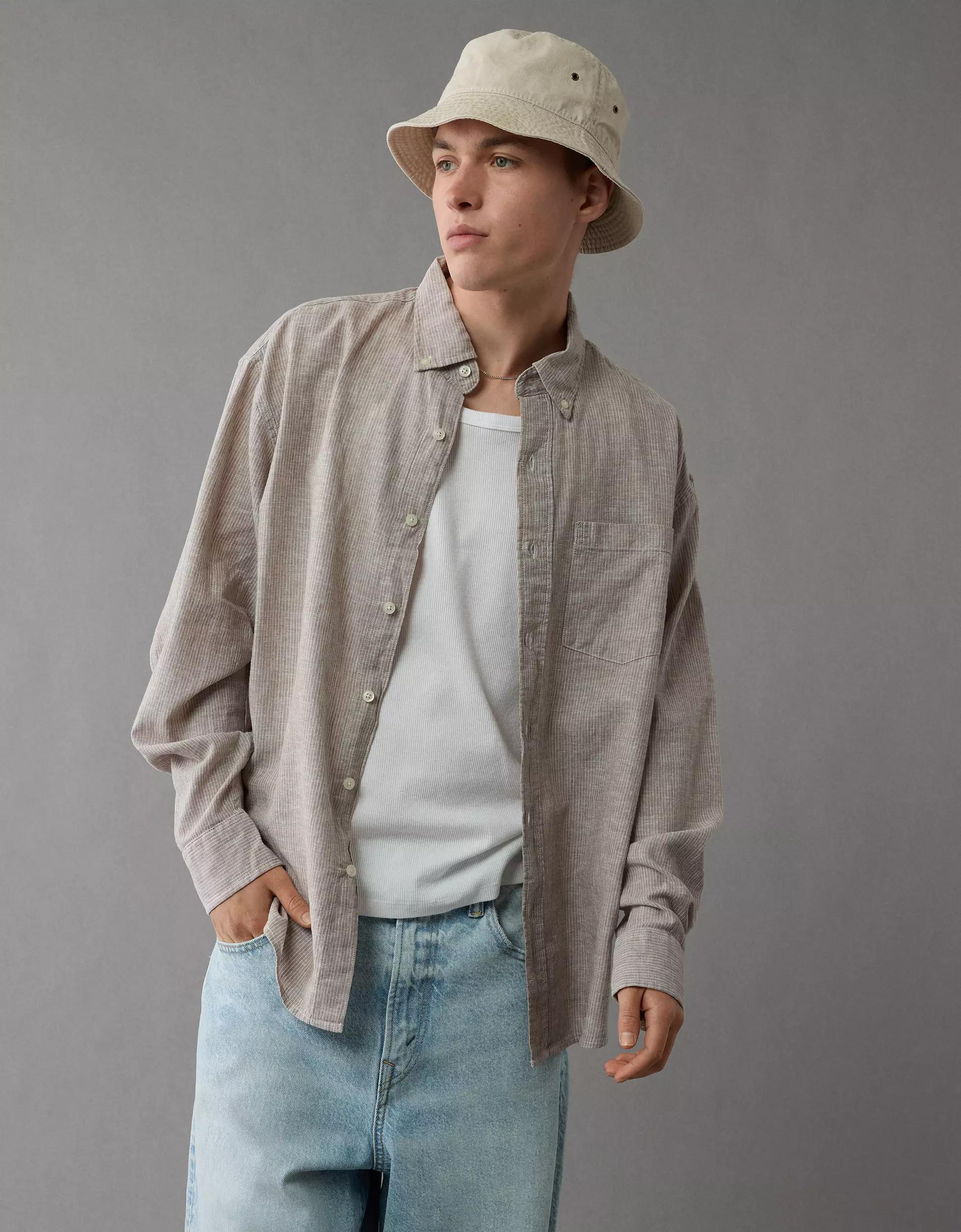 AE Everyday Relaxed Linen-Blend Button-Up Shirt Product Image