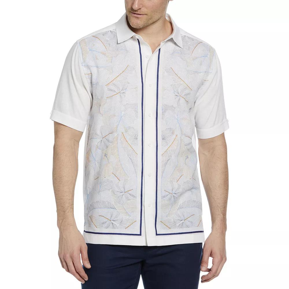 Men's Cubavera Linen Blend Leaf Print Short Sleeve Button-Down Shirt, Size: Large, Brilliant White Product Image