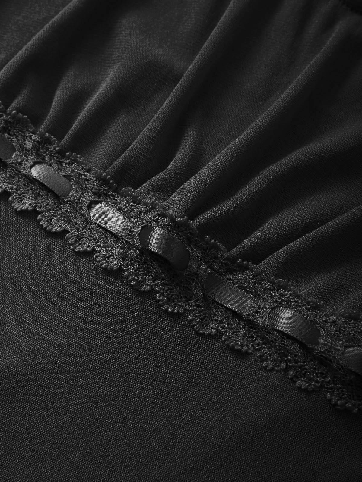 Lace Trim Tie Front Long Sleeve Blouse Product Image