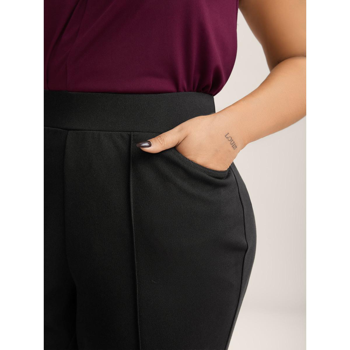 Plus Size Seamed Bootcut Mid-Rise Pants Women Black Office Bootcut Mid Rise Office Pants BloomChic 30/6X Product Image