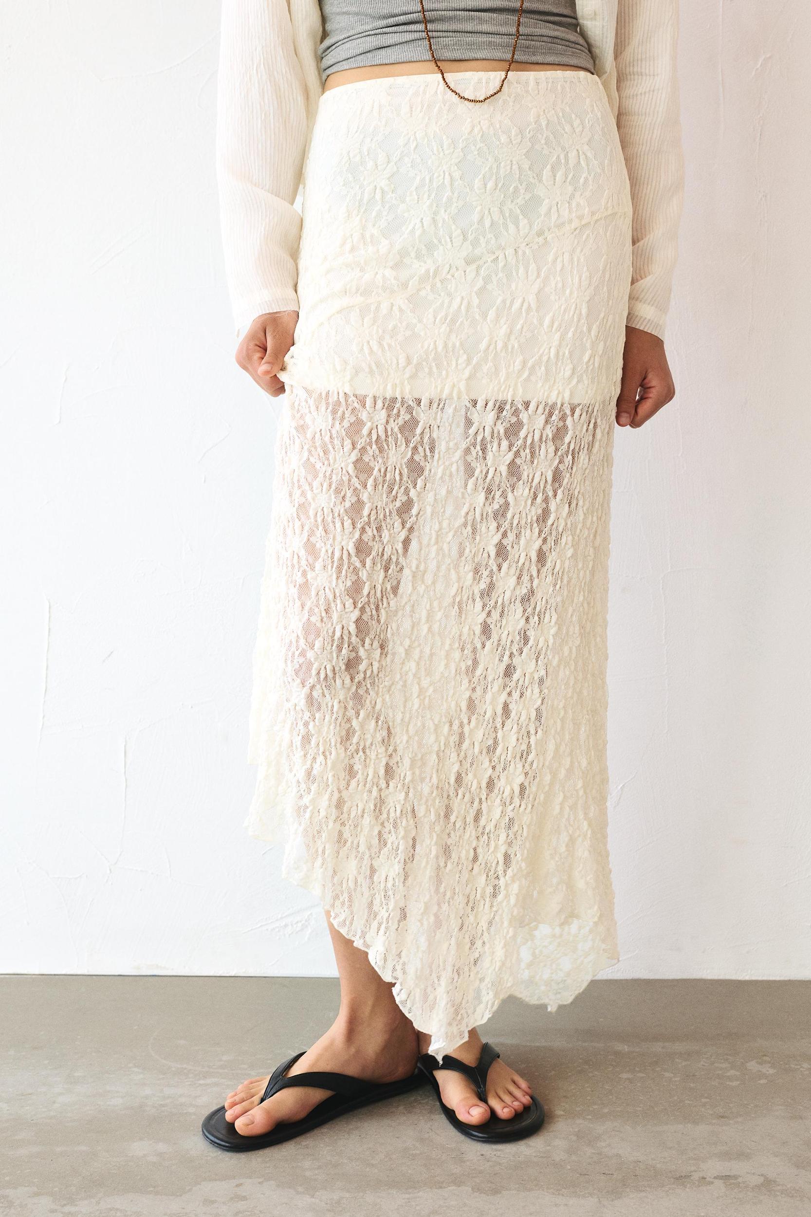 Asymmetric lace midi skirt Product Image