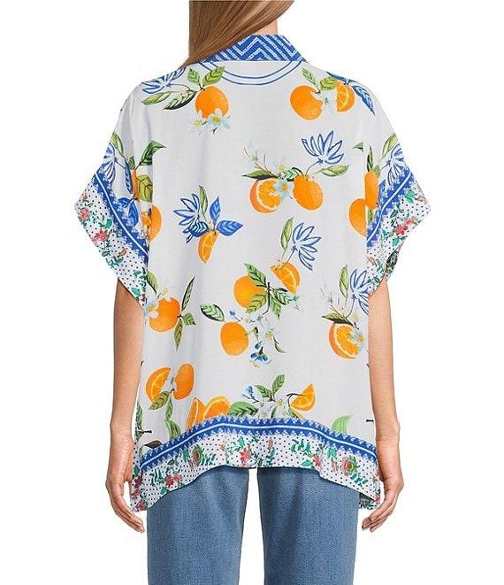 John Mark Tropical Point Collar Short Sleeve Wide Tunic Product Image