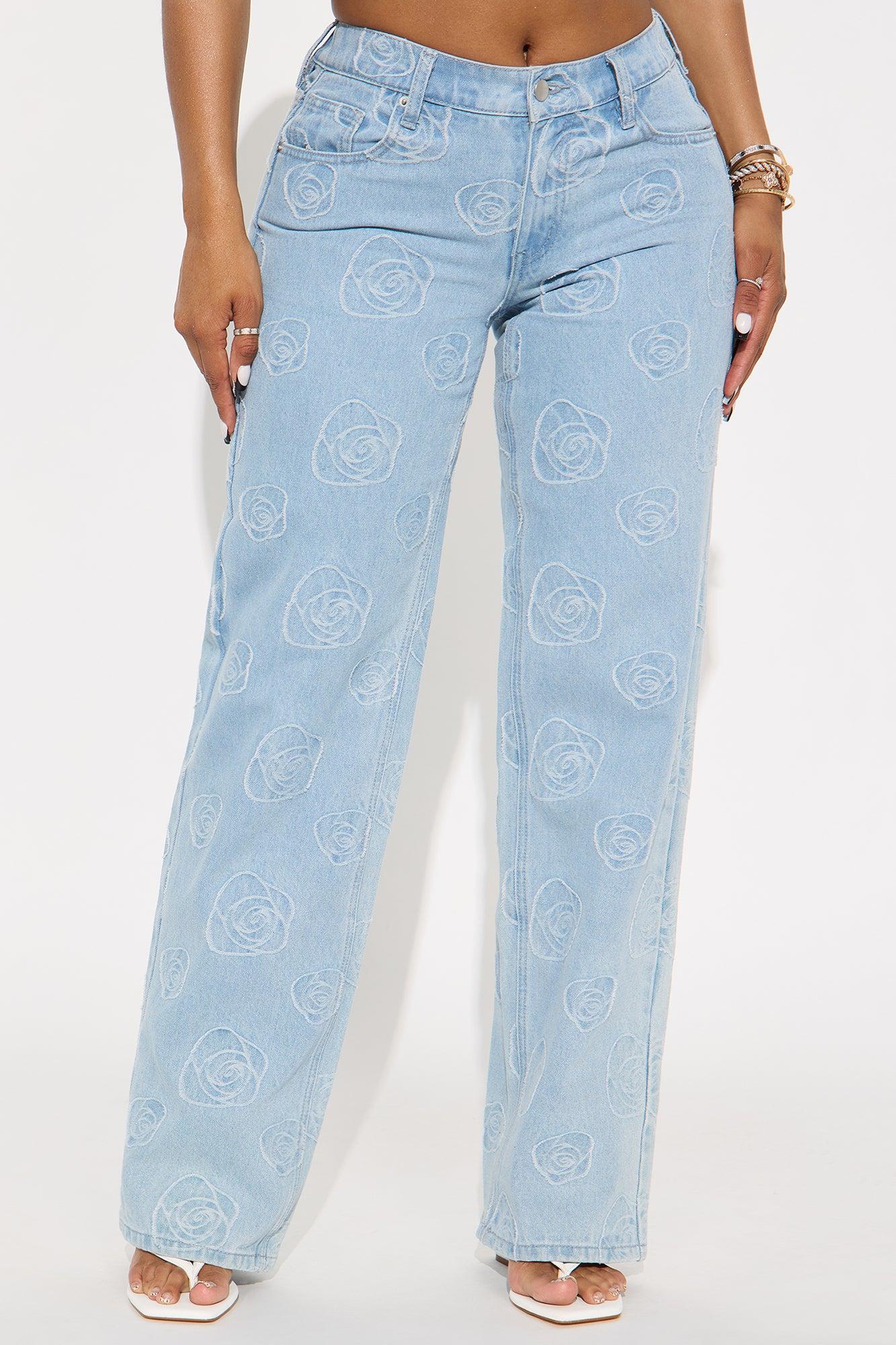 Floral Aura Low Rise Wide Leg Jeans - Light Wash Female Product Image