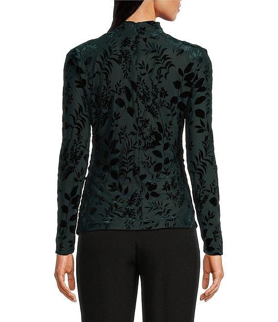 Calvin Klein Floral Burnout Crushed-Velvet Long Sleeve Mock Neck Ruched Top Product Image