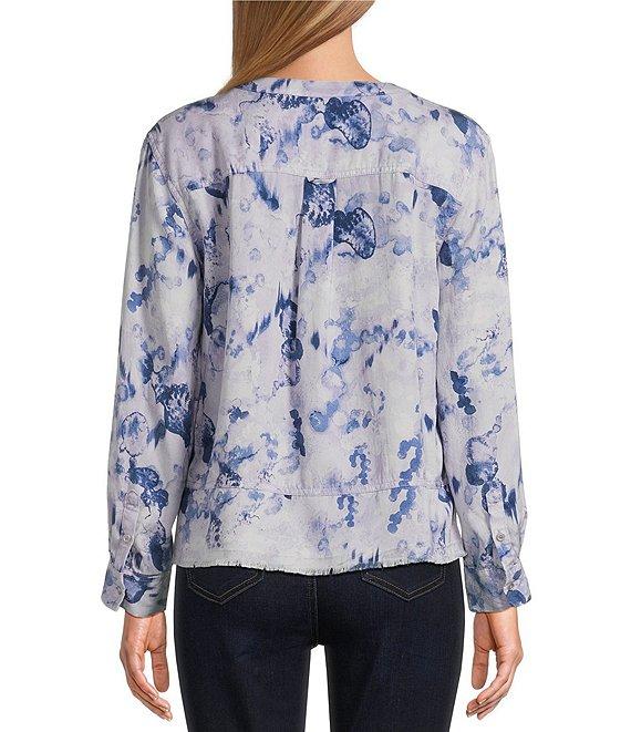 Westbound Woven Layered Splatter Long Roll-Tab Sleeve Henley Patch Pocket Top Product Image