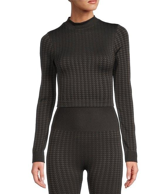 Antonio Melani Active Seamless Houndstooth Mock Neck Long Sleeve Coordinating Cropped Top Product Image