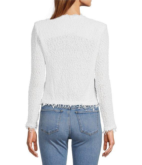 IRO Shavani Boucle Knit Fringed Edge Trim Long Sleeve Open-Front Jacket Product Image