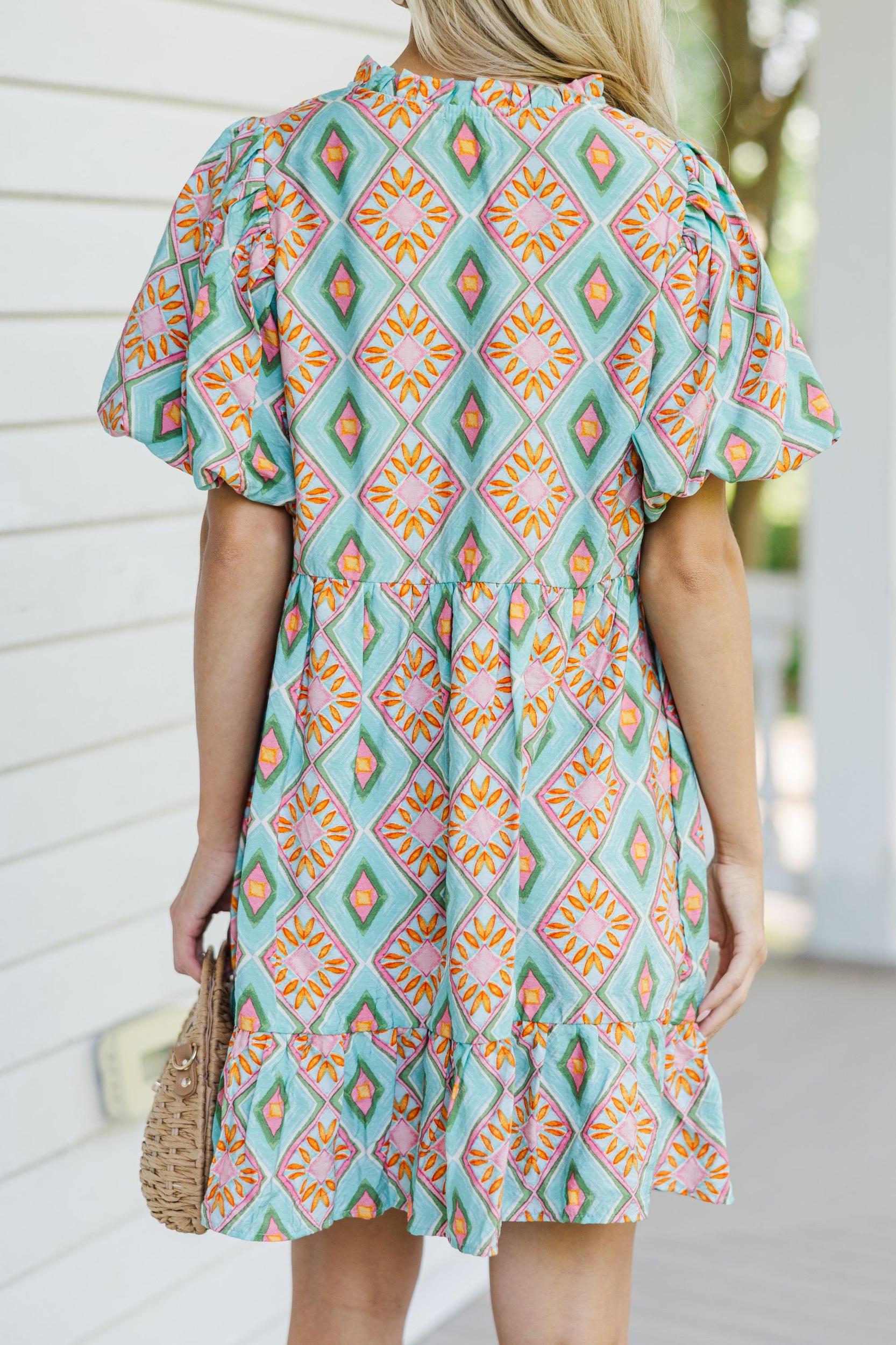 Go With The Flow Mint Green Printed Dress Female Product Image