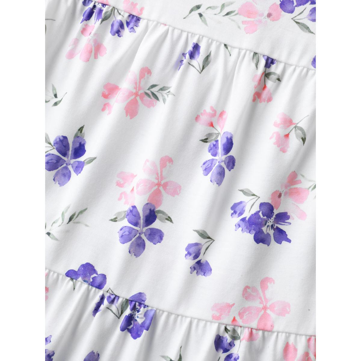 Plus Size Floral Print Flutter Sleeve Layered T-Shirt Multicolor Women Gathered Natural Flowers Round Neck Everyday-Elegant T-shirts BloomChic 10/M Product Image