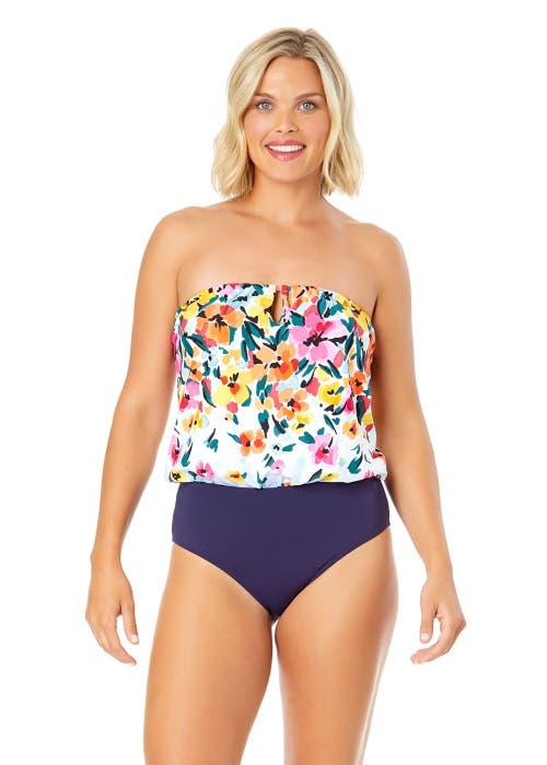 Anne Cole Women's Gradient Floral Strapless Blouson Keyhole One Piece Swimsuit at Nordstrom,  Product Image