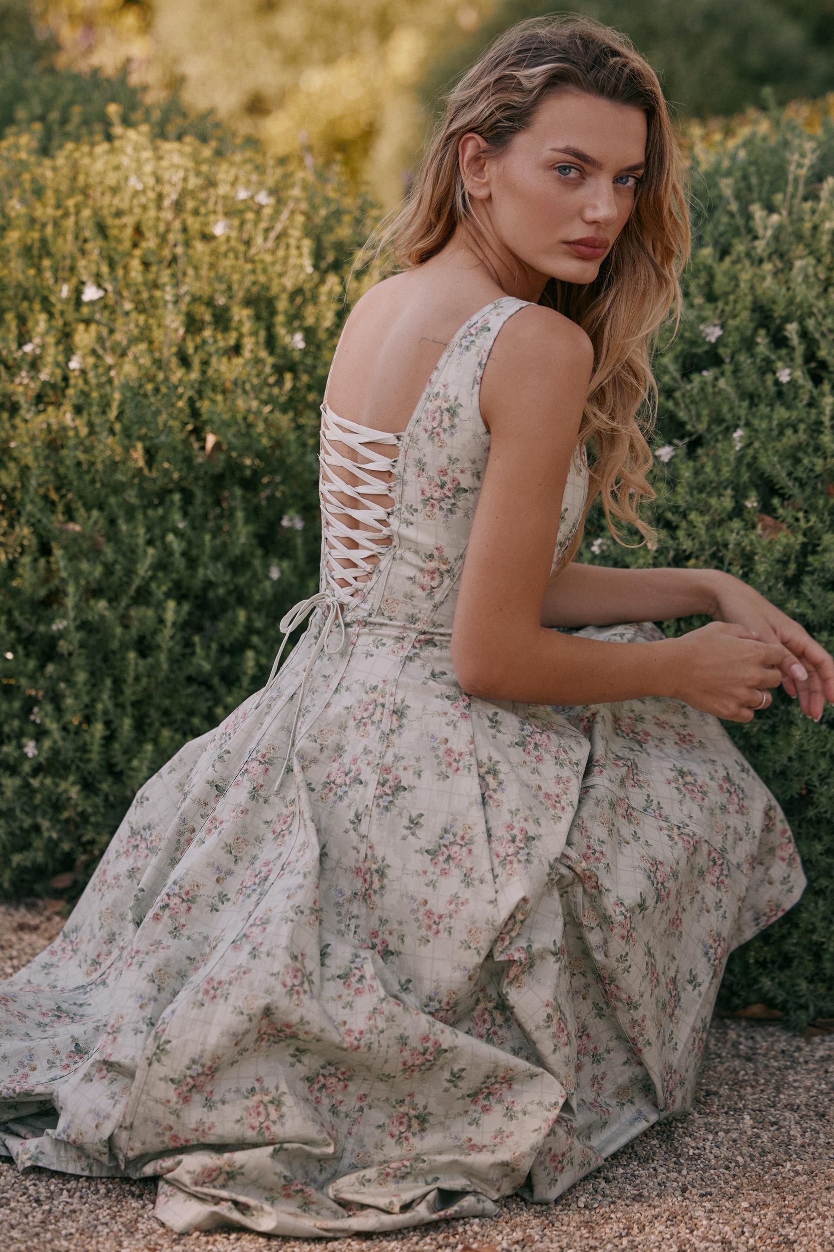 Mariabella  sage floral print cotton midi dress Product Image