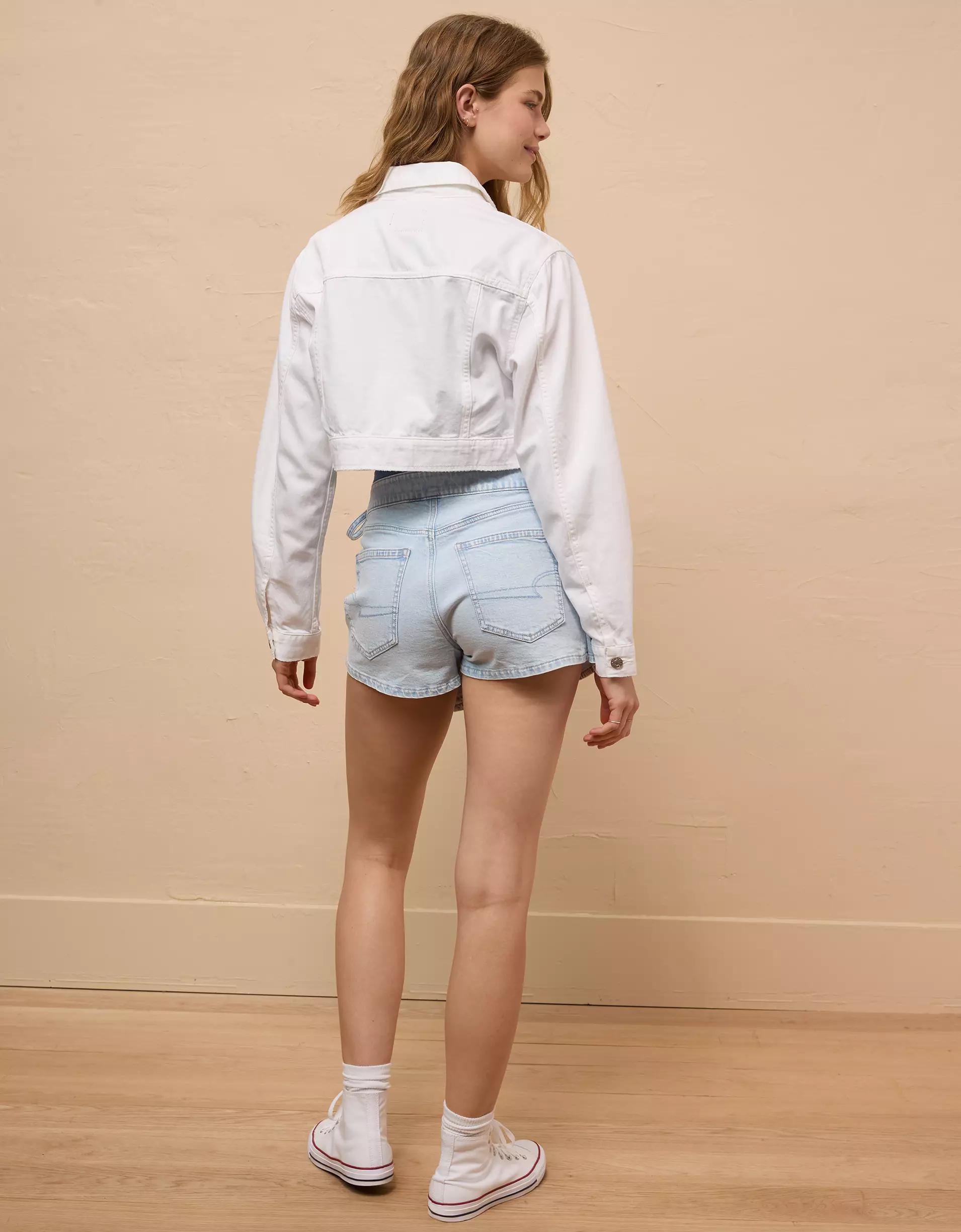 AE Dreamy Drape Super Cropped Denim Jacket Product Image