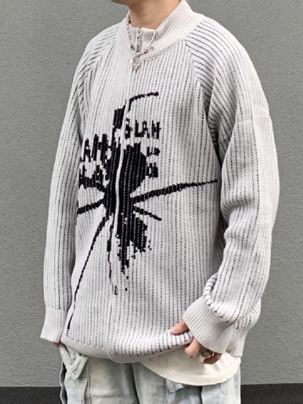 Men's Spider Print Collar Neck Zip Up Knit Outwear Product Image