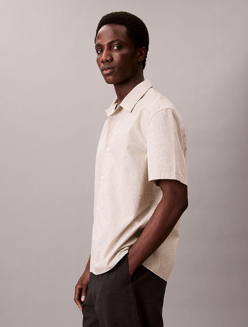 Grid Print Relaxed Button-Down Shirt  Product Image
