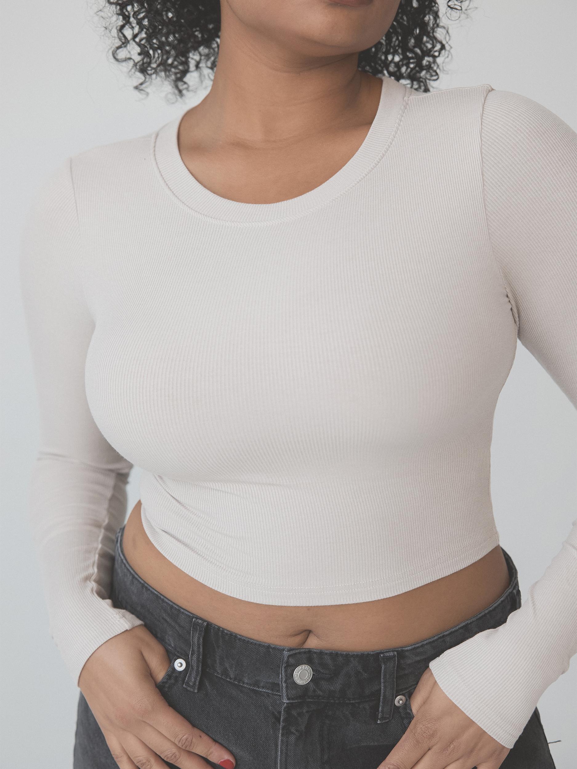 Ribbed Crew Neck Long Sleeve Crop Product Image