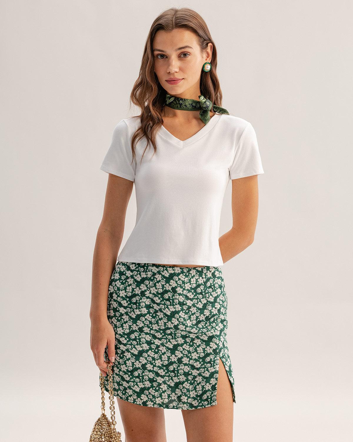 Green Floral A-line Mini Skirt Product Image