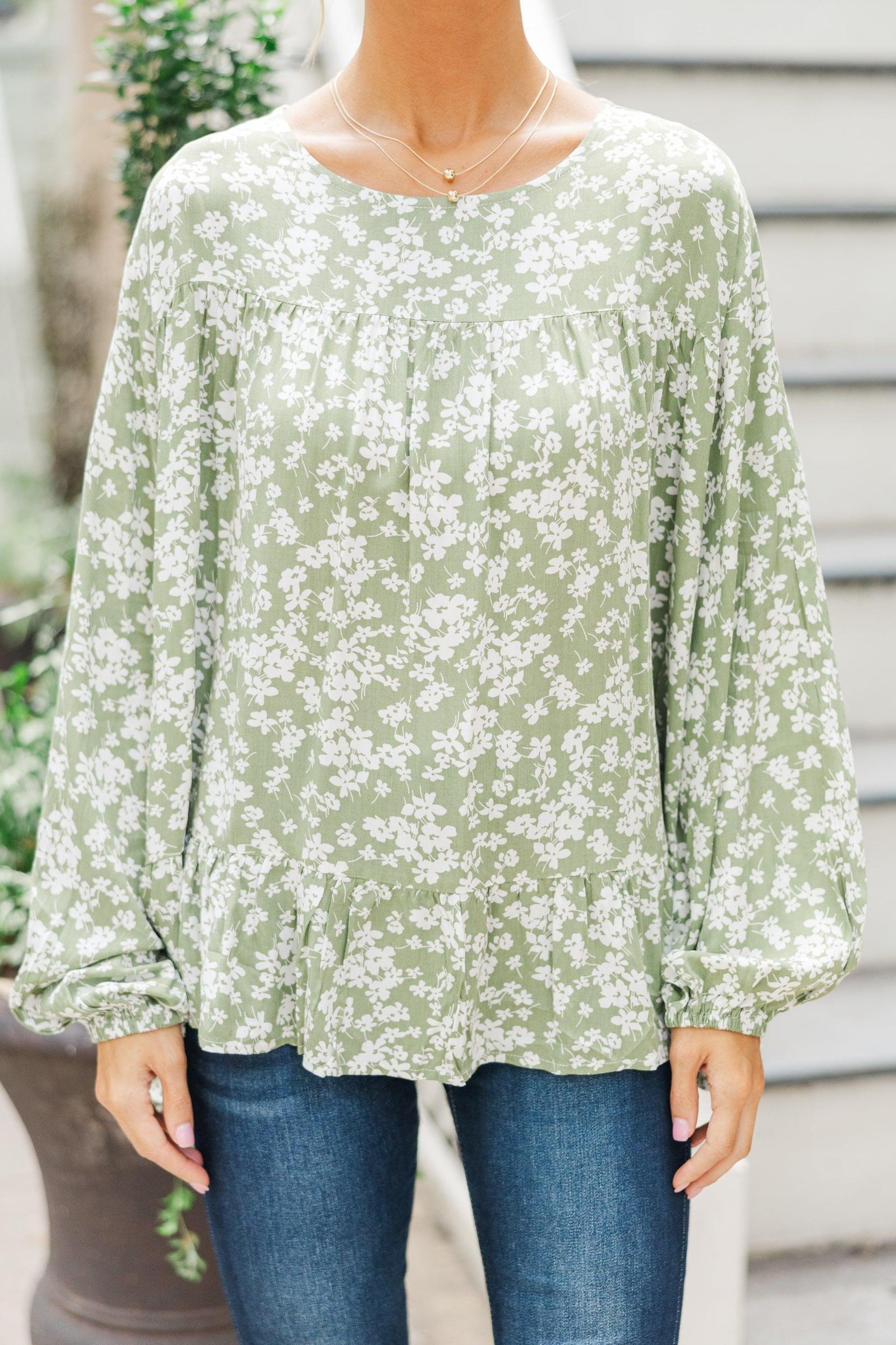 Feeling Blessed Olive Green Ditsy Floral Tunic Female Product Image