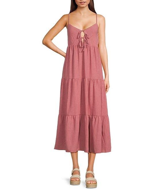 Blu Pepper Striped V-Neck Tiered Dress Product Image