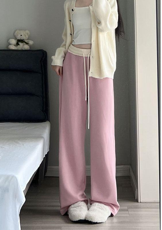 Paneled High Waist Drawstring Pocket Wide Leg Sweatpants Product Image