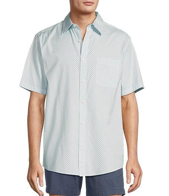 Roundtree & Yorke Short Sleeve Geo Print Poplin Sport Shirt Product Image