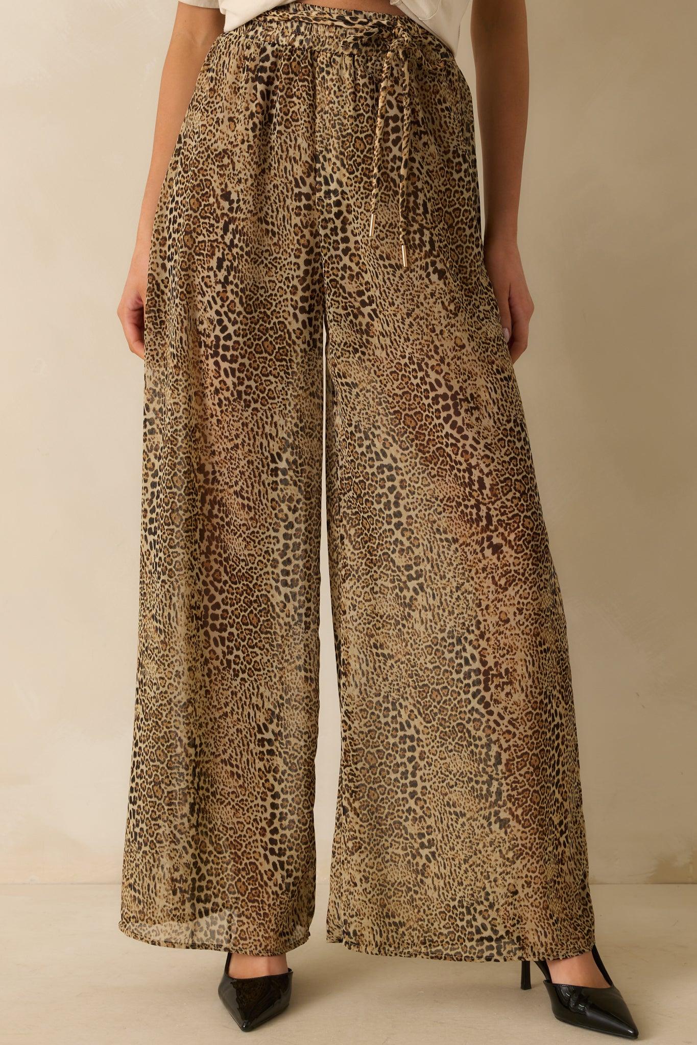 Take The Chance Brown Leopard Print High Waisted Wide Leg Pants Product Image