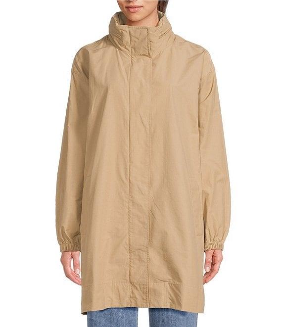 Eileen Fisher Organic Cotton Blend Stand Collar Long Sleeve Hidden Hood Coat Product Image
