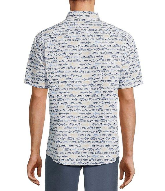Roundtree & Yorke Performance The Charter Vented Short Sleeve Fish Print Fishing Sport Shirt Product Image