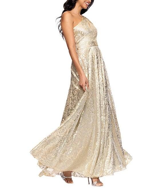 Betsy & Adam Petite Size One Shoulder Foil Flower Print Dress Product Image