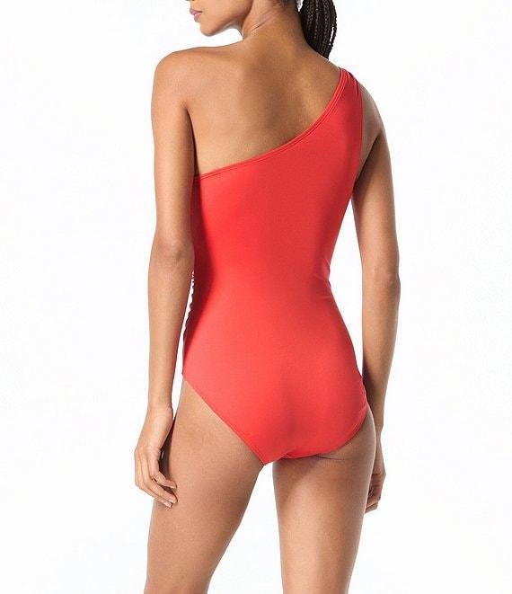 MICHAEL Michael Kors Logo Ring Underwire Tummy Control One Shoulder One Piece Swimsuit Product Image