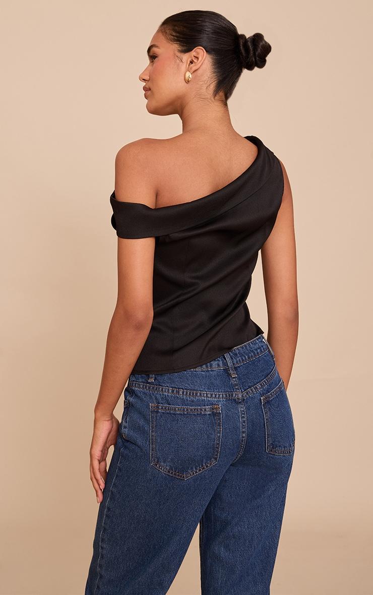 Black Asymmetric Fold Over Detail Top Product Image